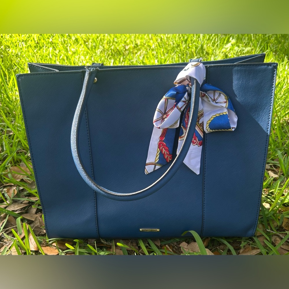 Rebecca Minkoff Blue Tote Bag with Scarf Accent - Picture 1 of 11